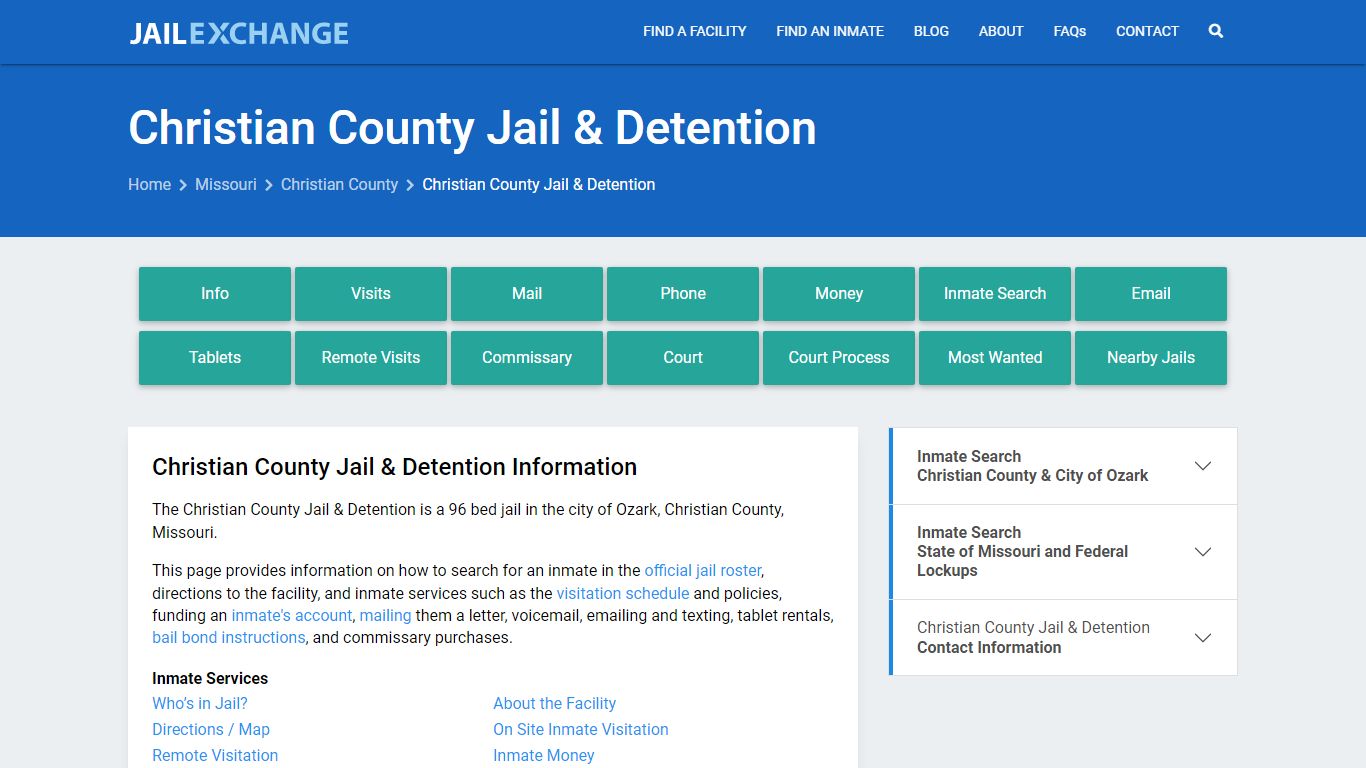 Christian County Jail & Detention, MO Inmate Search, Information